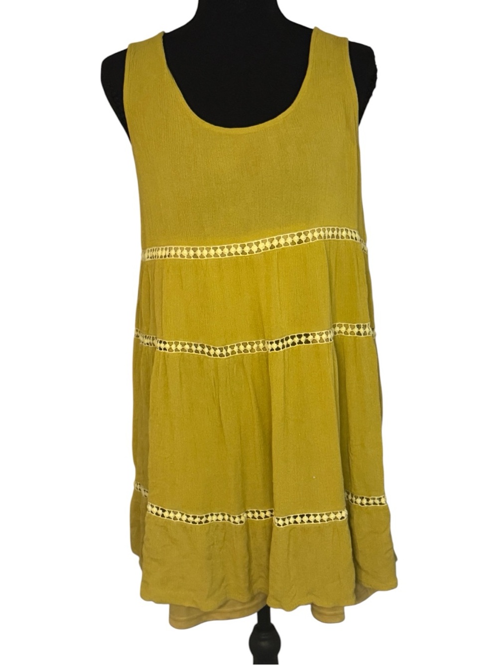 easel Tiered Crochet-Trim Tunic in Mustard